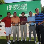 De izquierda a derecha, el torero Pepín Liria; el golfista, Jose María Cañizares; el presidente de La Quinta, Joaquín Moya; el golfista, Manuel Piñero y el humorista, Jose Ignacio Salmerón (Sinacio)